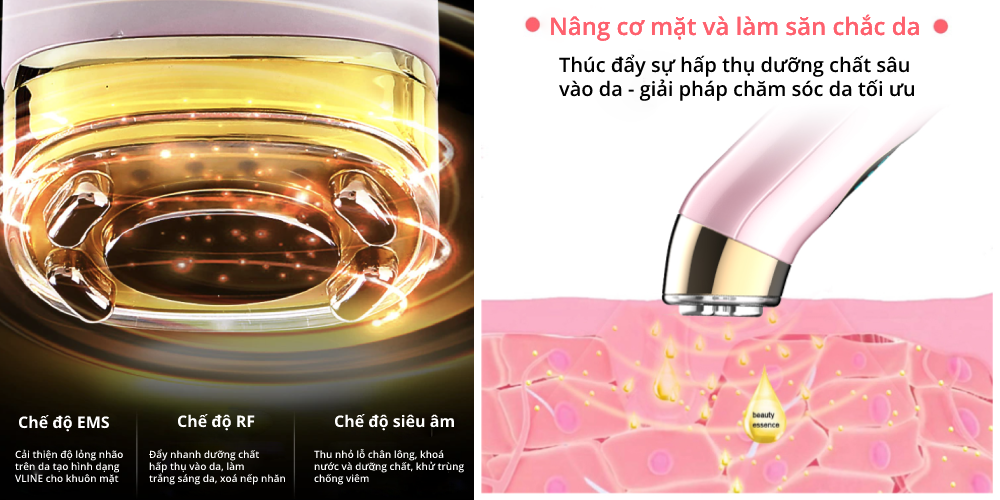 Máy trẻ hóa công nghệ RF kết hợp xung điện EMS Nhật Bản và sóng siêu âm